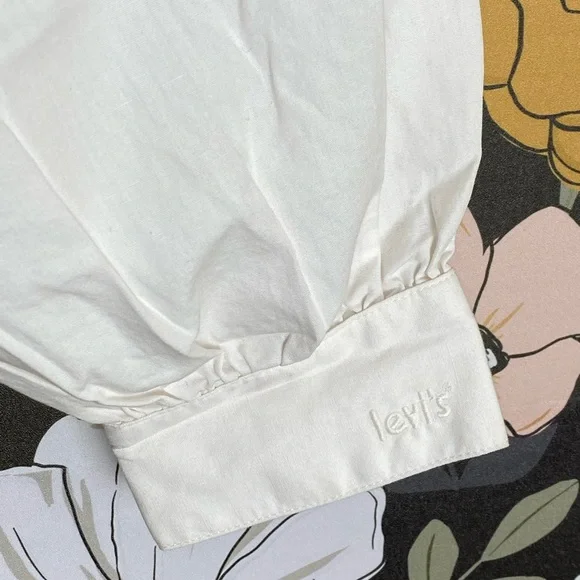 NWT LEVI’S Devin White Cropped Puff Sleeve Blouse Women Size Medium - Picture 8 of 12